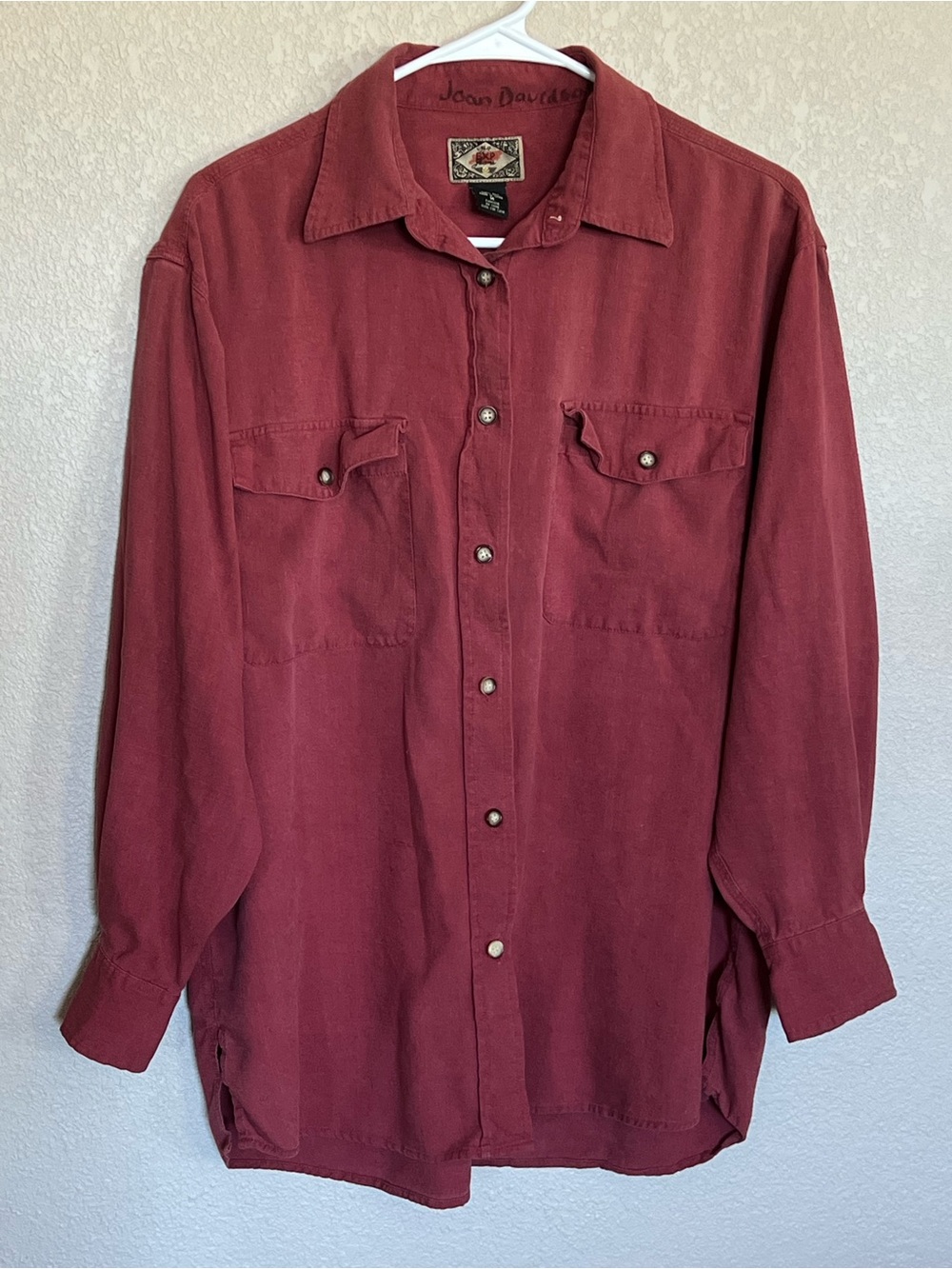 100% Silk Burgundy Button-Down Shirt - Relaxed Long Sleeve